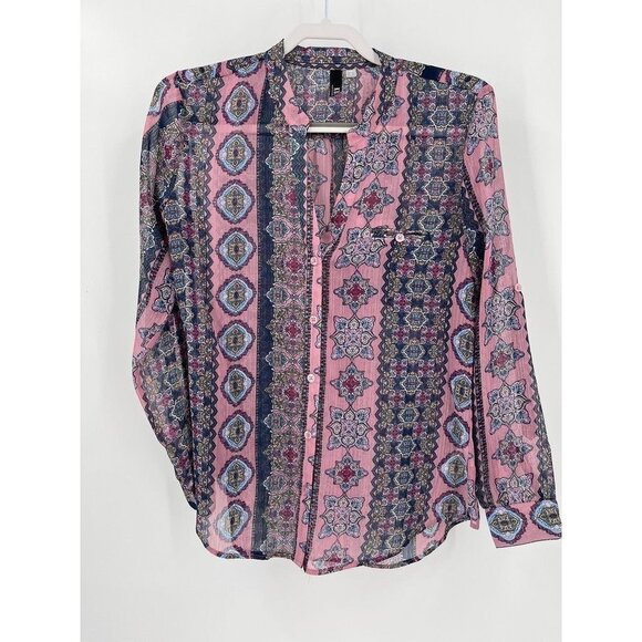 Kut from the Kloth Multicolor Sheer Blouse Geometric Bohemian Size Small - Picture 1 of 10